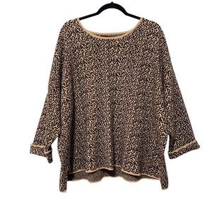 Tahari 3X Sweater Top Womens Plus Size 3/4 Sleeve Knit Leopard Pullover Stretch